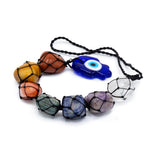 Seven Chakra Stone Hanging Pendant on Glass Hamsa