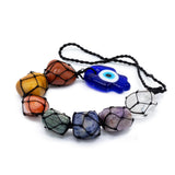 Seven Chakra Stone Hanging Pendant on Glass Hamsa