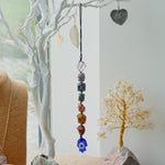 Seven Chakra Stone Hanging Pendant on Glass Hamsa