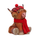 Side Highland Cow Tam Red Scarf Tartan Bonnet Figurine Nemesis Now B7253C25