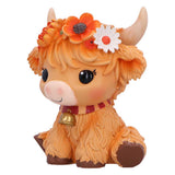 Marigold Orange Flower Highland Cow Figurine