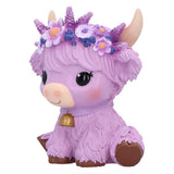 Moo Crew Hyacinth Purple Flower Highland Cow Figurine Nemesis Now B7443A2 Side