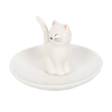 Side on Sitting White Cat Cute Face Ceramic Trinket Dish