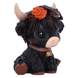 Side Dahlia Black Flower Highland Cow Figurine Nemesis Now B7447A26