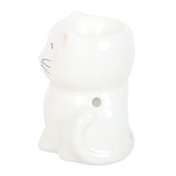 Side White Happy Cat Ceramic Oil Warmer Wax Melter Burner