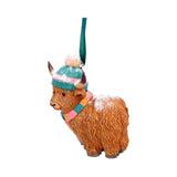 Side Front Winter Highland Cow Snowfall Hanging Ornament Nemesis Now