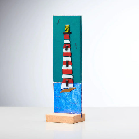 Sienna Glass Lighthouse Plaque on Standing Wooden Holder