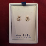 Sitting Cat Sterling Silver Pair Stud Earrings Blue Lily