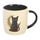 Sitting Magick Black Cat hint of brown with Moon Stars Ceramic Mug Side