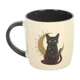 Side Sitting Magick Black Cat hint of brown with Moon Stars Ceramic Mug