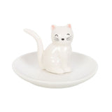 Front of Sitting White Cat Cute Face Ceramic Trinket Dish