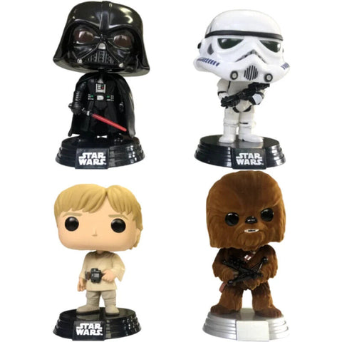 Star Wars Luke, Chewbacca, Darth Vader & Stormtrooper Flocked Funko 4-Pack
