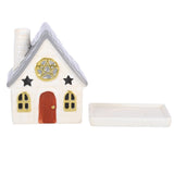 Cottage and Base Stone Cottage Ceramic Incense Cone Burner Holder