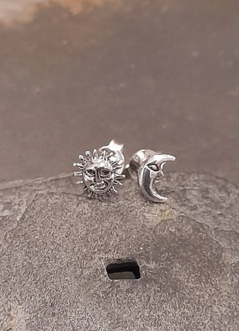 Sun and Moon pair of Studs 925 Sterling Silver Stud Earrings