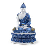 Thai Buddha Lotus White and Blue Resin Ornament Facing