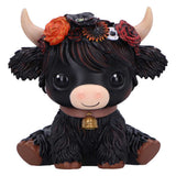 Dahlia Black Flower Highland Cow Figurine Nemesis Now B7447A26 front