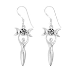 Triple Moon Pentacle Goddess 925 Silver Earrings