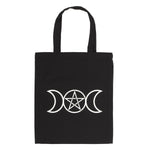 Triple Moon with Pentacle centre black  Cotton Tote Bag