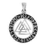 Viking Valknut Runic Pendant on Silver Chain Necklace