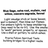 Prairie Falcon Vision Quest Blend Smudge Stick back of package