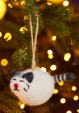 White Felt Cat With Stripey Tail Hanging Decoration on String