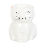 White Happy Cat Ceramic Oil Warmer Wax Melter Burner