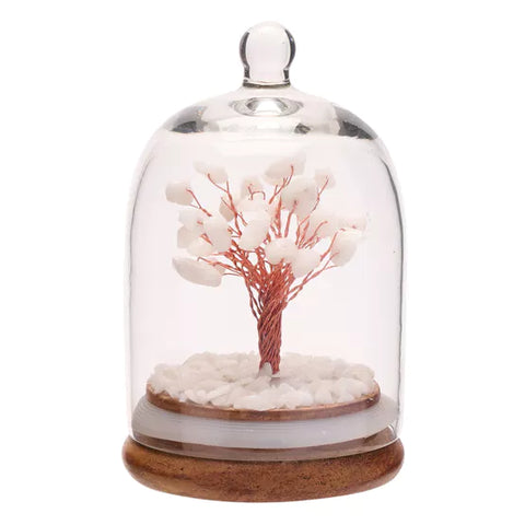 White Jade Gemstone Tree of Life in Glass Dome