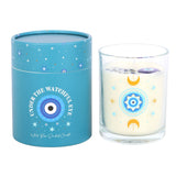 White Rose Under Watchful Eyes Glass Jar Candle with All Seeing Eye and Crystal Chips wit box