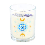White Rose Under Watchful Eyes Glass Jar Candle with All Seeing Eye and Crystal Chips