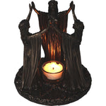 Wicca Ceremony Triple Goddess Tealight Holder with lit tealight