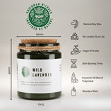 Size Guide Wild Lavender Soy Wax Woodwick Green Glass Jar Candle Vegan Friendly