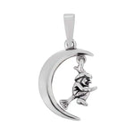 Witch in Moon Pendant in Silver Chain Necklace