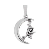 Witch in Moon Pendant in Silver Chain Necklace