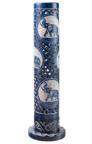 Elephant Incense Stick Holder Blue Soapstone