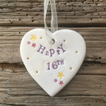 Happy 16th Birthday Ceramic Hanging Heart at Mystical and Magical