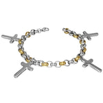 Stainless Steel Link Bracelet with 4 Crosses