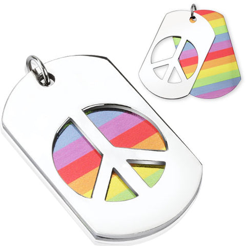 Stainless Steel Rainbow Peace Dog Tags Pendant 20" chain