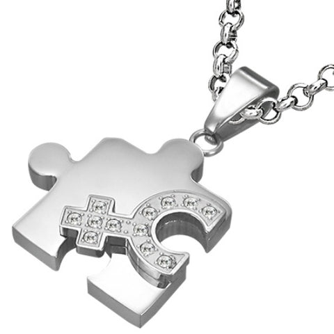 Lesbian Stainless Steel Female Jigsaw Pendant 18" Silver Plated chain Necklace