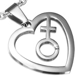 Lesbian Stainless Steel Cutout Heart Female Pendant 20" Silver plated chain Necklace