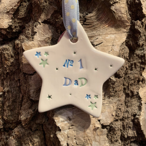 No1 Dad Ceramic Hanging Star