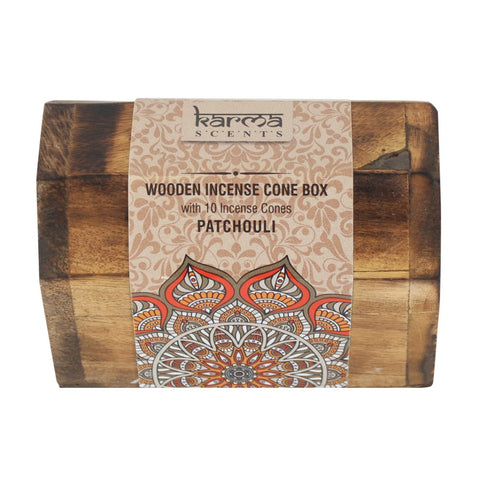 Karma Mandala Scents Wooden Incense Box with 10 Patchouli Cones