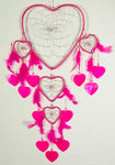 Pink Hearts Dreamcatcher with Beads Shells and Feathers