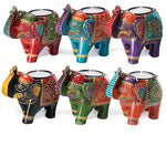 Carved Wooden Hand Painted Elephant Tealight Holder