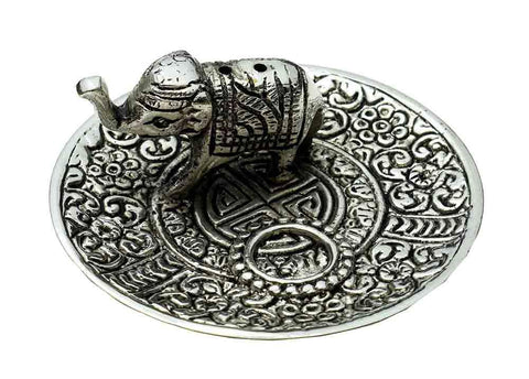 Recycled Aluminium Plate Elephant Incense Stick and Cone Holder
