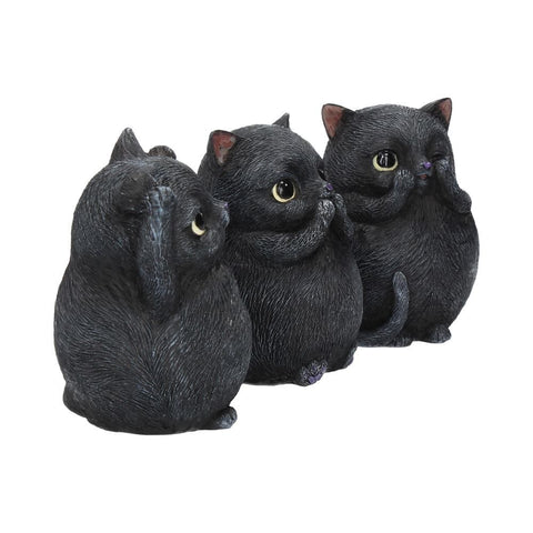 Three Wise Fat Black Cat Figurines