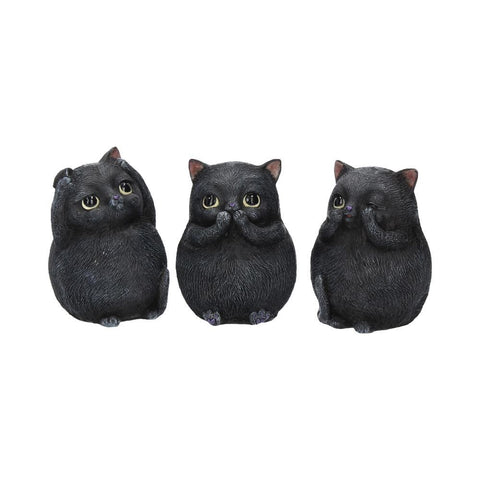 Three Wise Fat Black Cat Figurines - 3 Wise Cute Cats Nemesis Now B3655J7