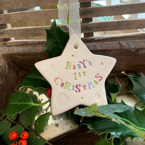 Jamali Annay Designs Baby's 1st Christmas Hanging Ceramic Star at Mystical and Magical Halifax