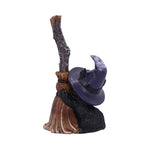 Back of Familiars Broom Guard Witches Cat in purple hat Figurine at Mystical and Magical Halifax UK