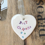 Jamali Annay Best Grandma Ceramic Heart with Hanging Ribbon at Mystical and Magical Halifax UK