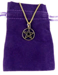 Bronze Pentacle Pentagram Pendant on Chain Necklace pouch